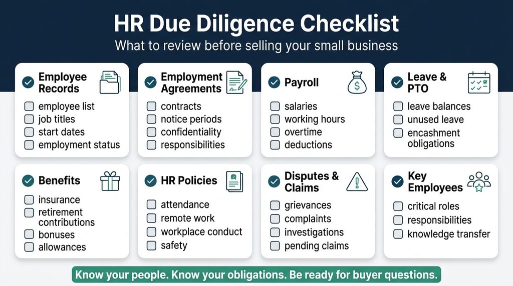 HR due diligence checklist for selling a small business